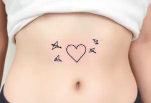 Leann going down ribs with heart and paper planes tattoo idea