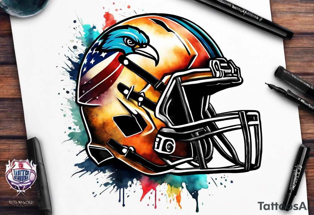 American football cross with watercolor background tattoo idea