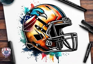 American football cross with watercolor background tattoo idea