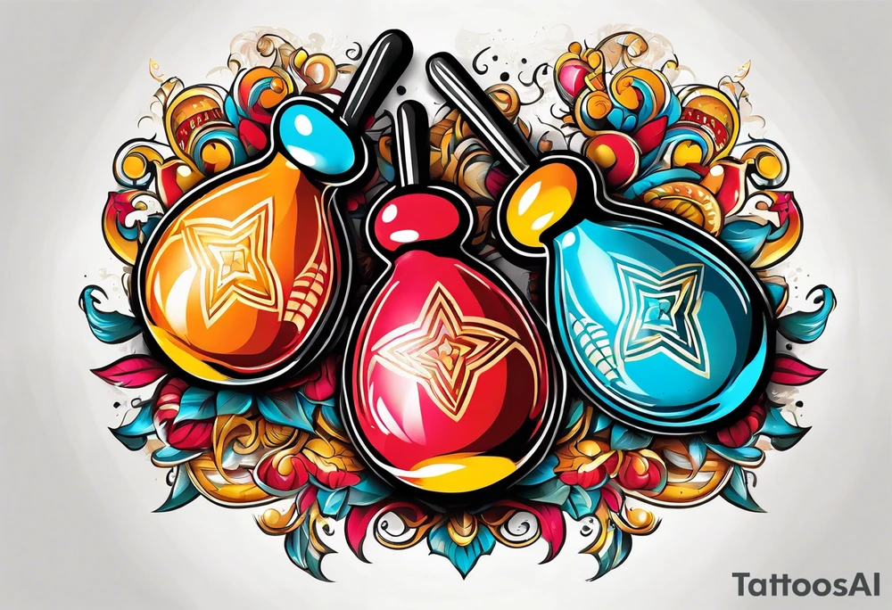 2 colorfull swinging maracas with cuban star tattoo idea