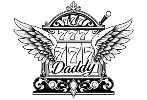 Slot machine with 777 and the word Daddy with angel wings tattoo idea