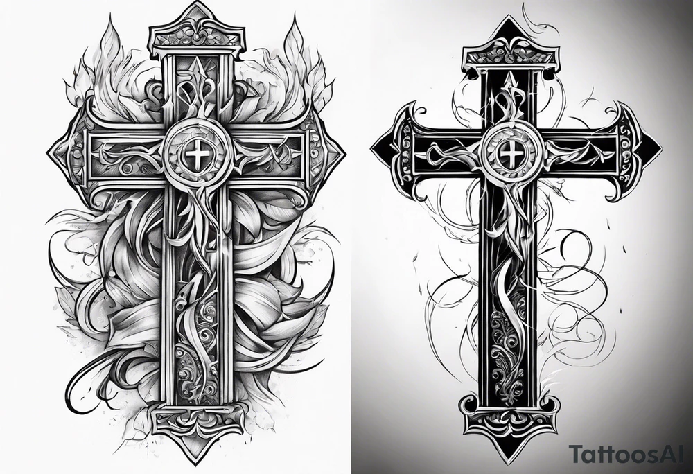 Cross tattoo with lightning tattoo idea