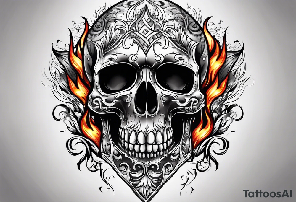 Skull with flames tattoo idea