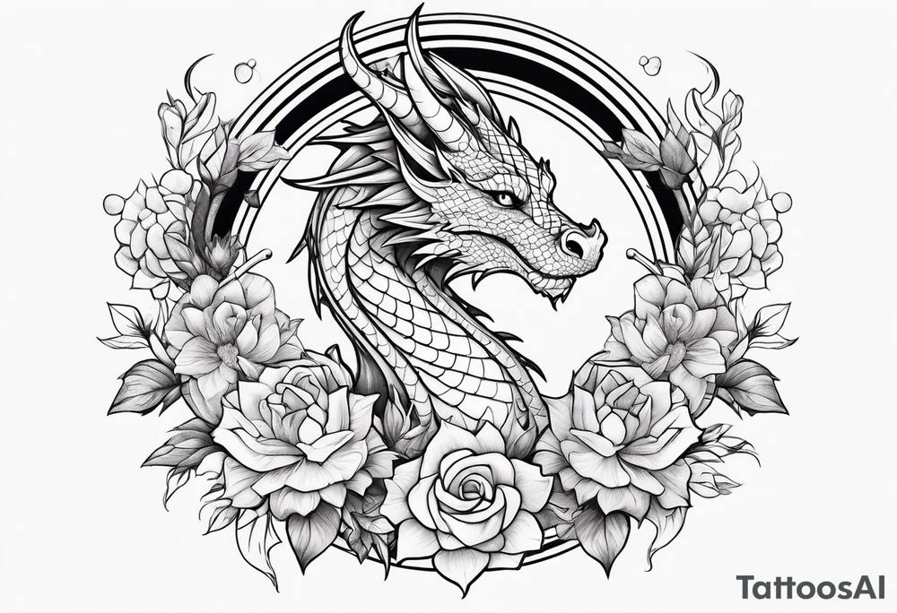Cute dragon with flowers tattoo idea