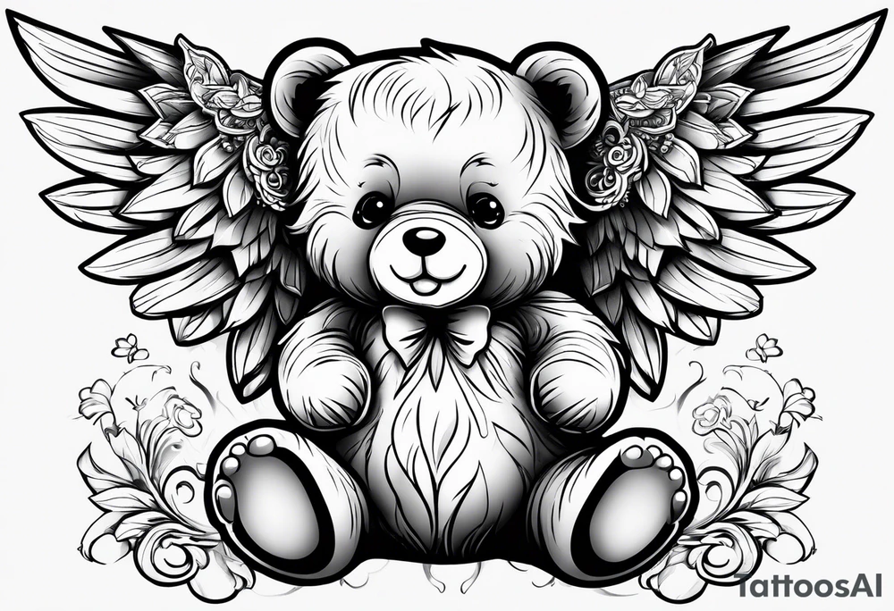 teddy bear with angel wings tattoo idea
