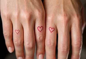Tiny matching red heart outlines tattooed on the inside of each partner’s ring finger, symbolizing a hidden but everlasting bond. tattoo idea