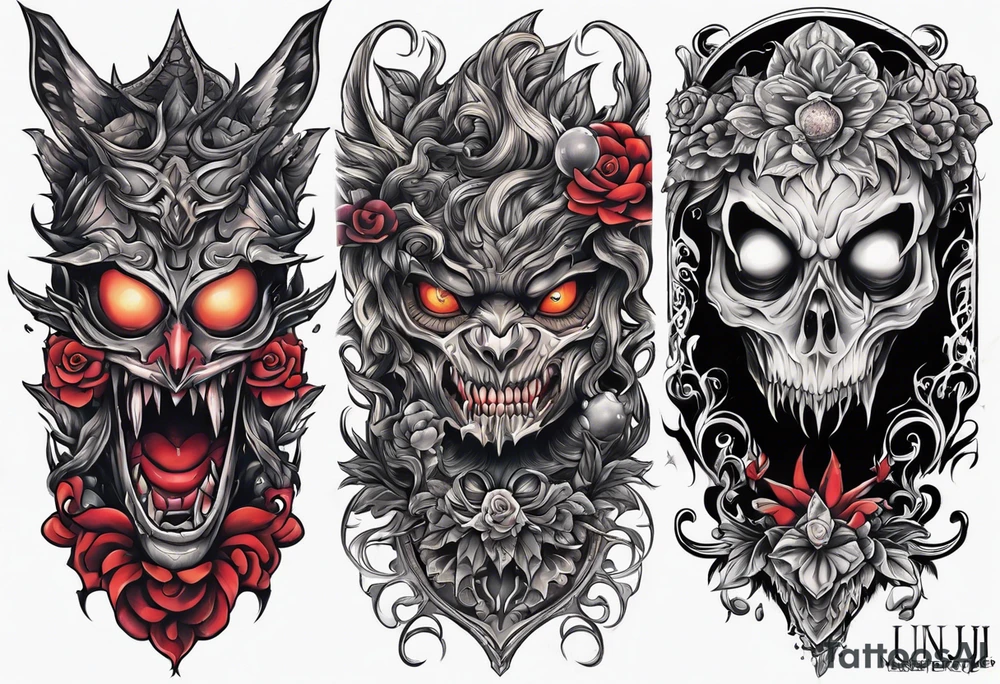 Beautiful Eldridge horror creature thigh tattoo tattoo idea