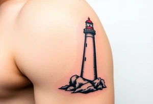 A Lighthouse with a Scripture (only red , blue and black are possible colors) tattoo idea