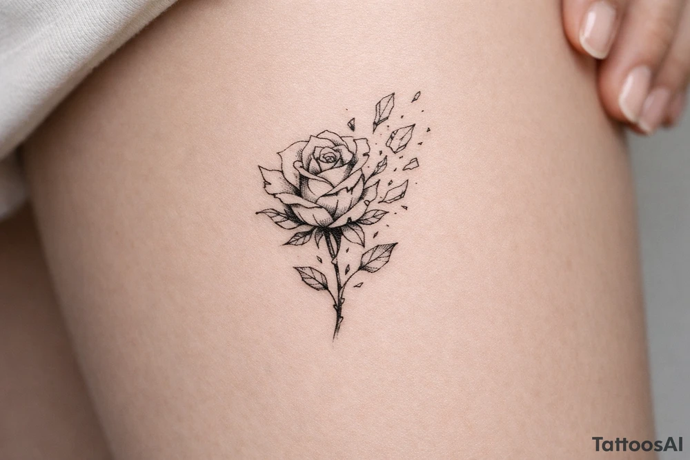 Rose shattering into glass shards tattoo idea