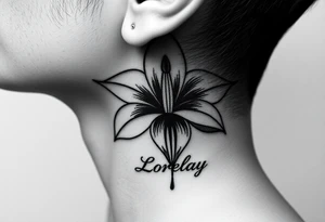 Crea un diseño significativo sobre la flor de bayahibe egipcia y que tenga el nombre escrito por de bajo del diseño el nombre de mi hermana Lorelay para la parte baja del bíceps tattoo idea