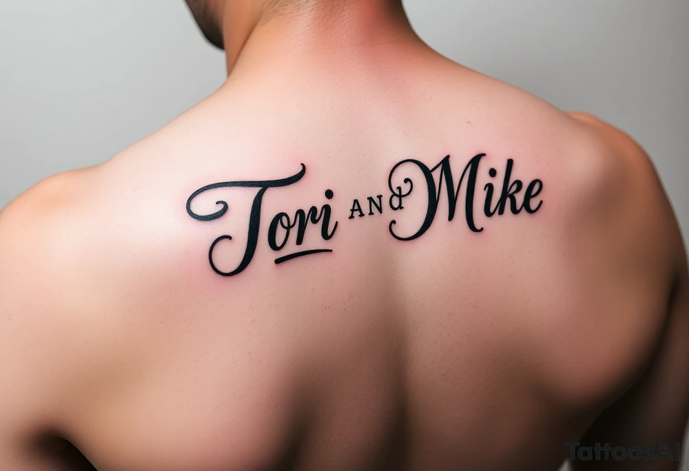 The names Tori and Mike if you look at it one way it says Tori if you look upside down says Mike tattoo idea