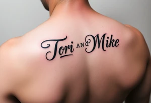 The names Tori and Mike if you look at it one way it says Tori if you look upside down says Mike tattoo idea