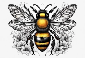 Forearm cut open to reveal tendons inside with bees crawling throughout tattoo idea