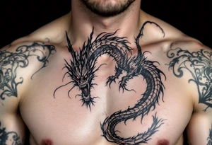 scary big dragon hissing with long tail tattoo idea