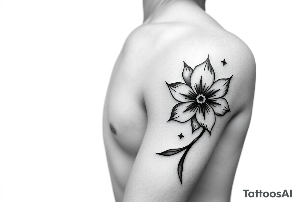 Hong kong flag, no stars inside the flower, the center of the flower is on the right elbow and wraps around the right 
arm. ON THE RIGHT ARM tattoo idea