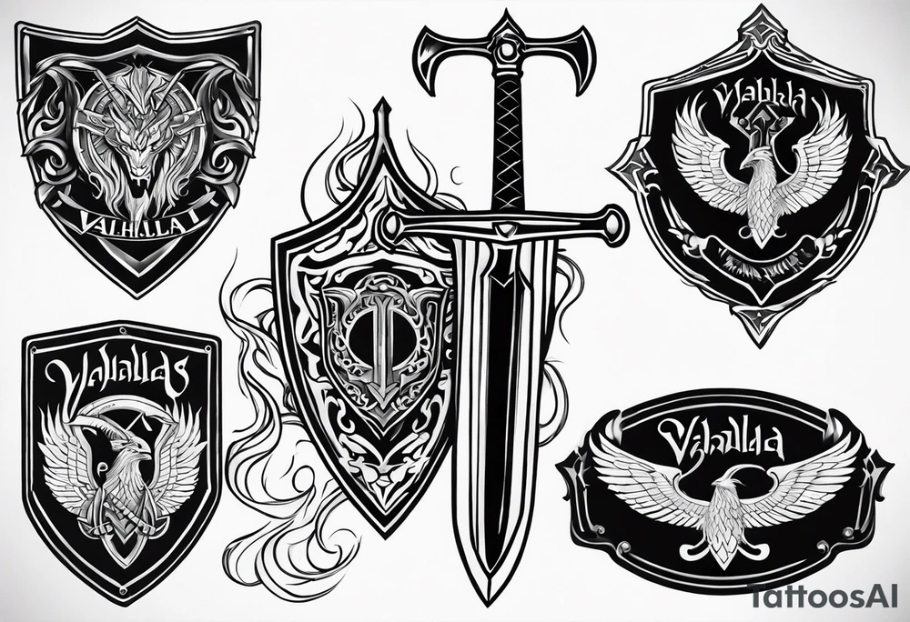 Valhalla shield fire sword tattoo idea