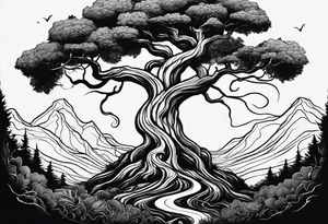 A tree reaching the sky with the roots reaching hell, having a snake around it. All based on Carl Jung ideas. tattoo idea