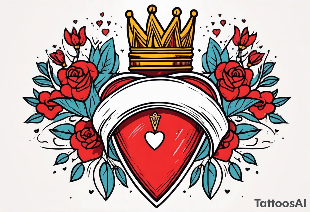 sacred heart vintage traditional tattoo simple sketch old school bold colors with banner christian
symbol
flowers crown on top of heart tattoo idea