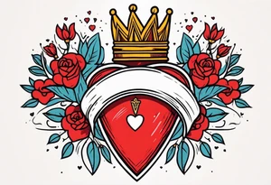 sacred heart vintage traditional tattoo simple sketch old school bold colors with banner christian
symbol
flowers crown on top of heart tattoo idea