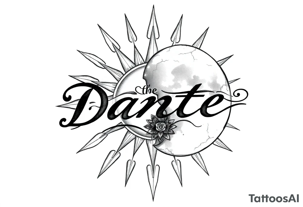 The name "Dante" in the sun and the name "Taiga" in the moon tattoo idea