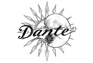 The name "Dante" in the sun and the name "Taiga" in the moon tattoo idea