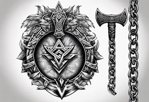 Valhalla sword shield axe Valknut chains tattoo idea