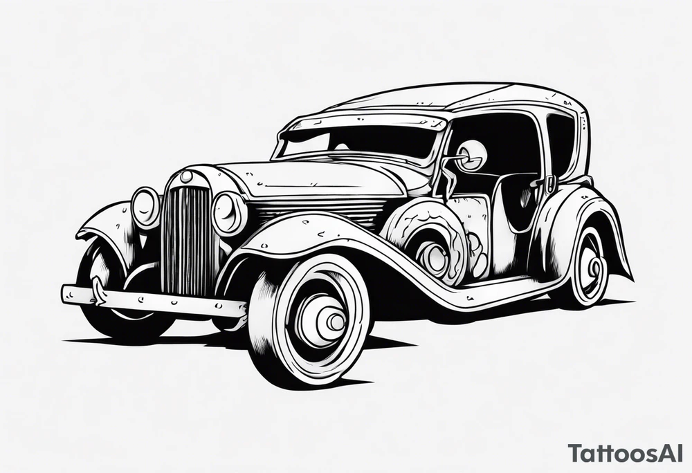 A Viking building an old vintage car tattoo idea
