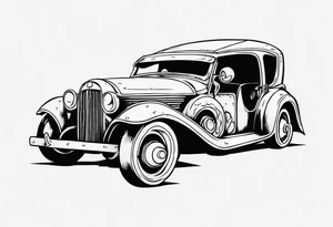 A Viking building an old vintage car tattoo idea