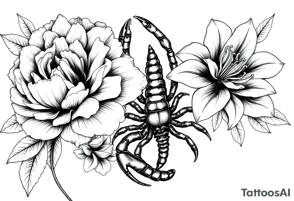 peonies and lilies with scorpion tattoo idea
