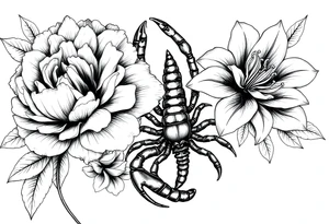 peonies and lilies with scorpion tattoo idea