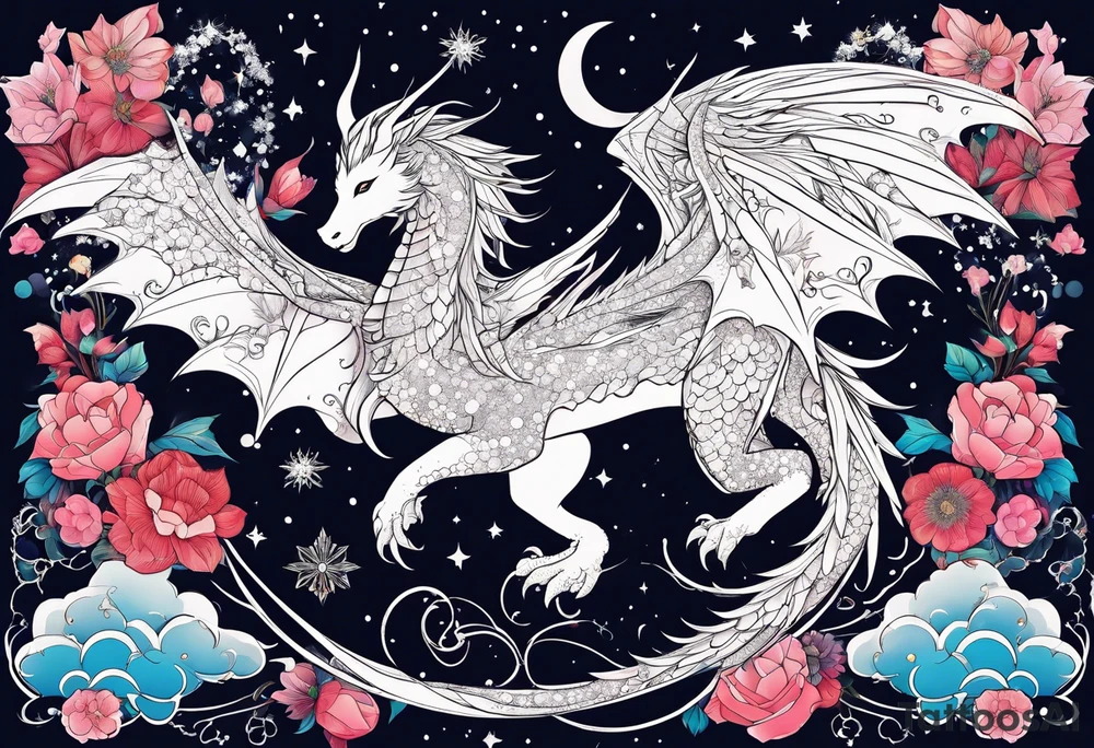 Constellation, wing , snow , cross , dragon female japan kawaii , flower tattoo idea