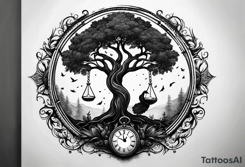 circle of life tree coming out of an hourglass tattoo idea