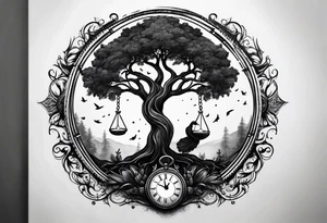 circle of life tree coming out of an hourglass tattoo idea