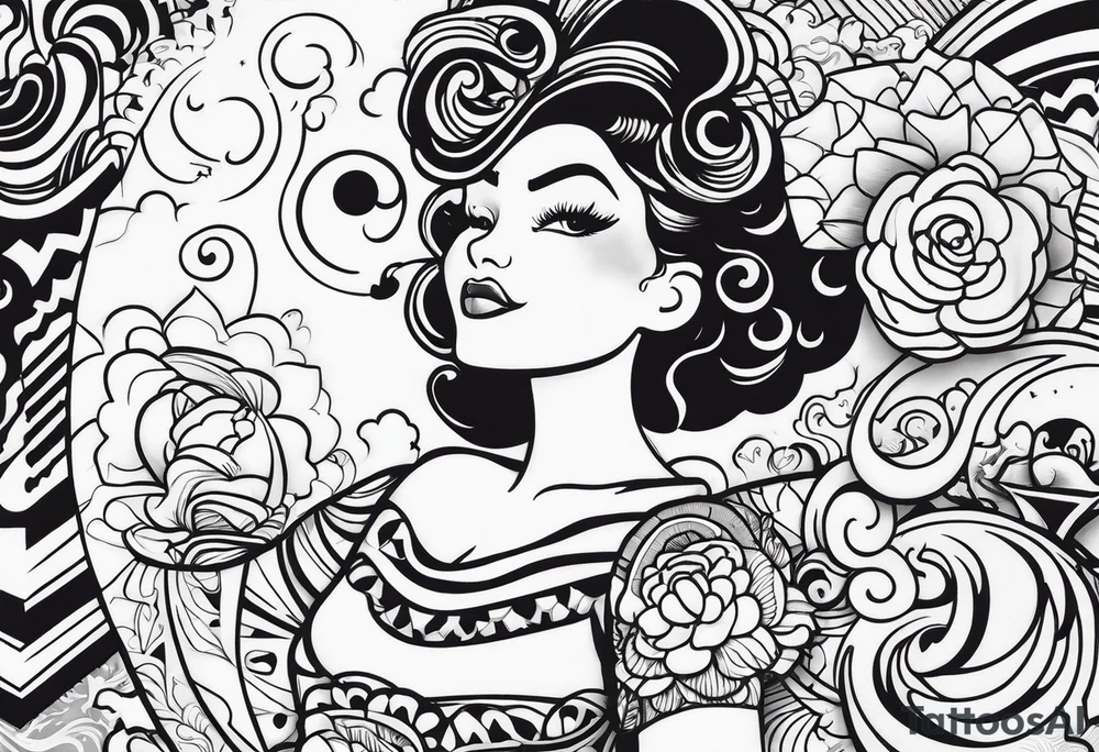 Columbia culture tattoo idea on leg/leg sleeve tattoo idea