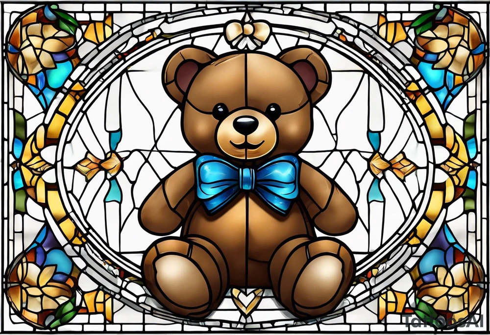 Teddy bear with bow tie stained glass tattoo idea