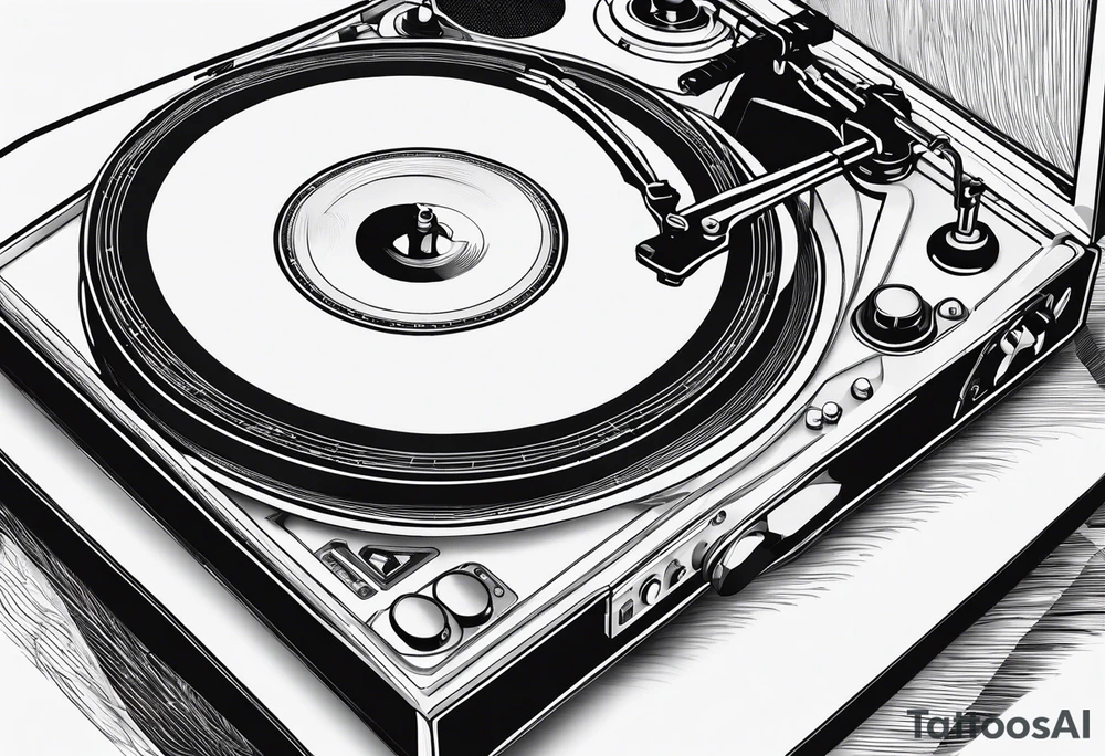 Recordplayer minimalistic fineline drawed in 2D tattoo idea