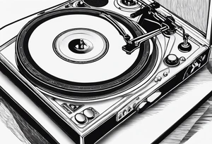 Recordplayer minimalistic fineline drawed in 2D tattoo idea