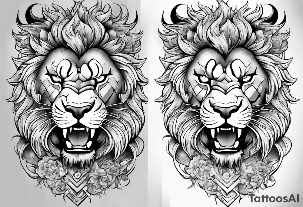 Sleeve tattoo topete name goku, lion tattoo idea