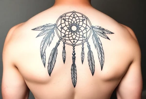 native dreamcatcher with flowing feathers and sacred beads tattoo idea