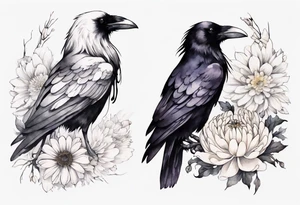 a raven with white claws and a white chrysanthemum on her chest tattoo idea