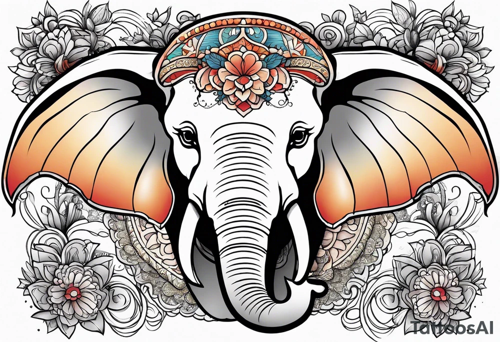 cute elephant with wings tattoo idea