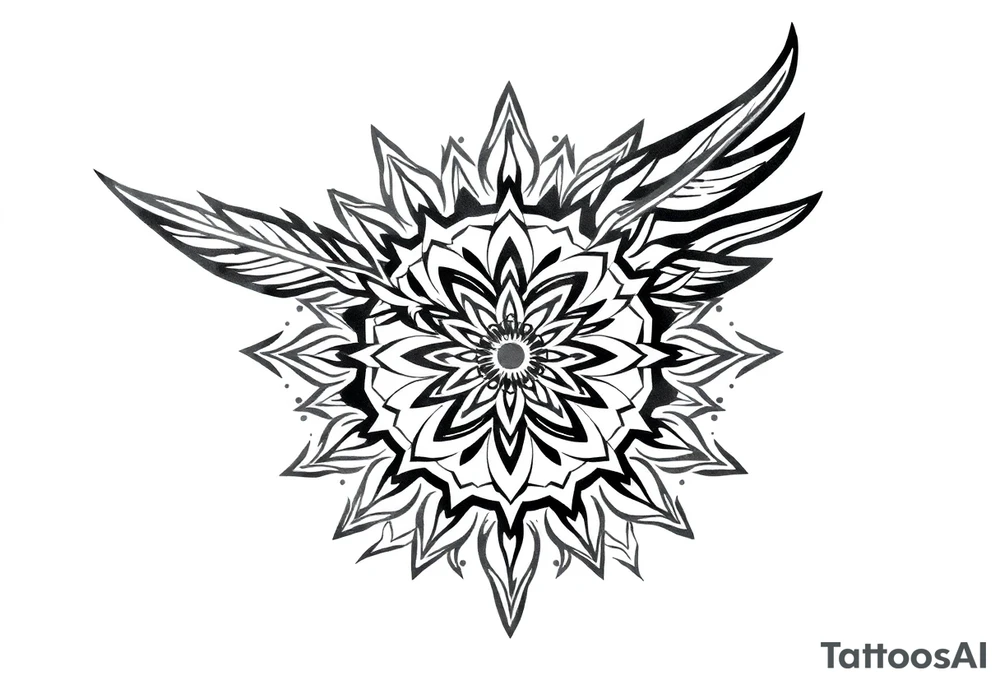 spiritual bold line feather indian mandala shaman tattoo idea