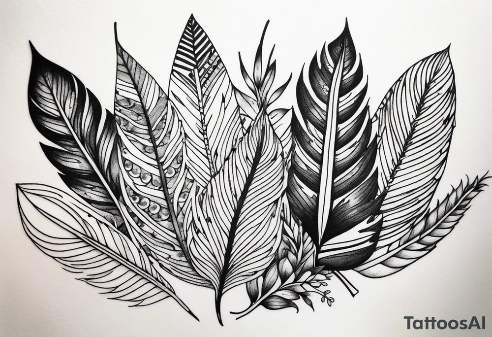 leaves that look like feathers, all shadings are stippled tattoo idea
