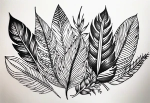 leaves that look like feathers, all shadings are stippled tattoo idea