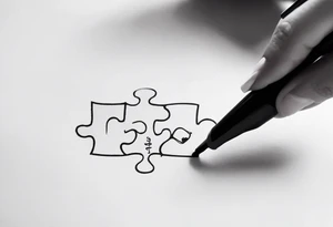 Fine line tattoo that has my sister's hand writing "my favorite sister" written inside of a single puzzle piece. tattoo idea