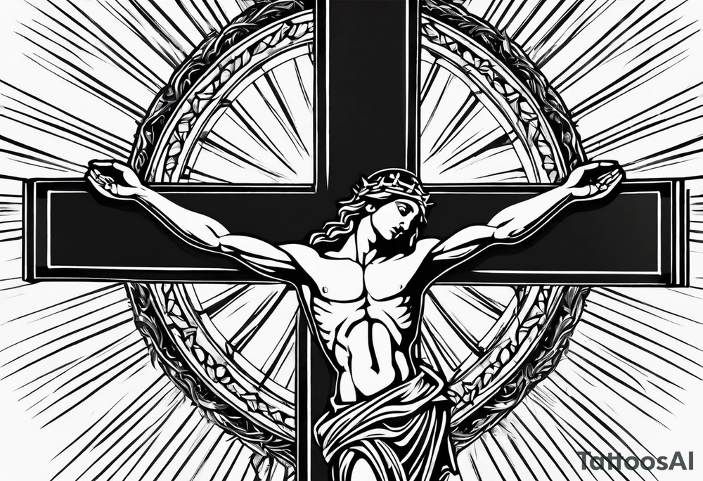 crucifix with sun beams coming from it tattoo idea