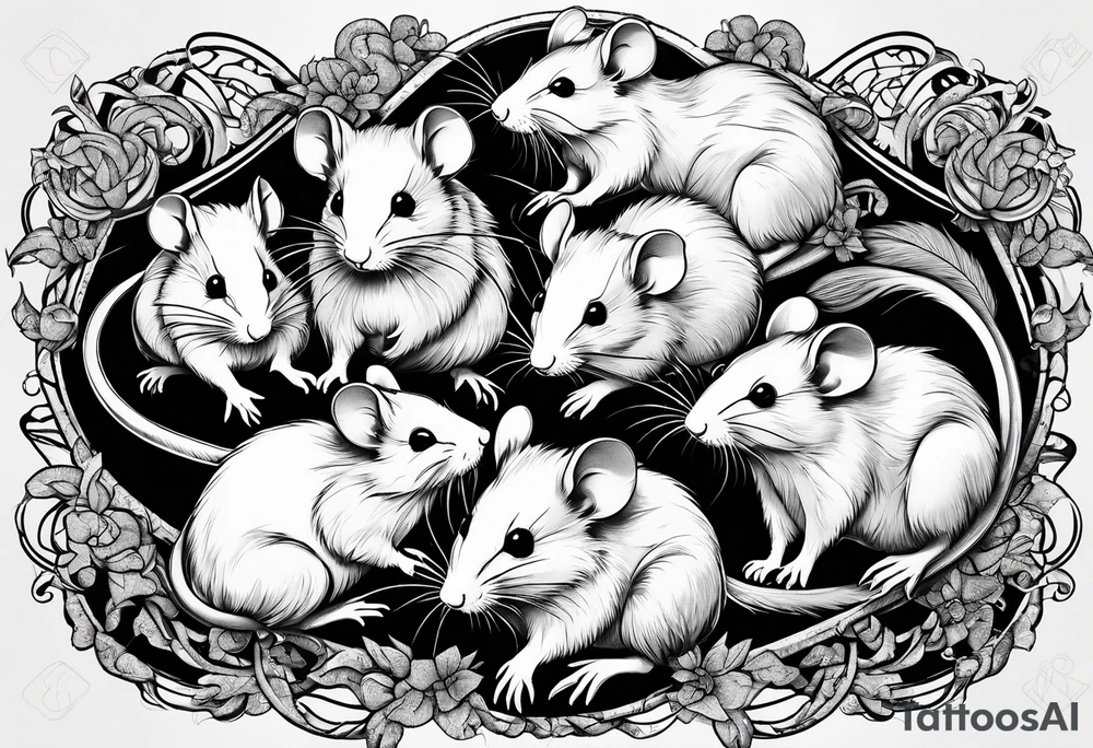 A collection of rats or mice whose tails are intertwined and bound together in some way. tattoo idea