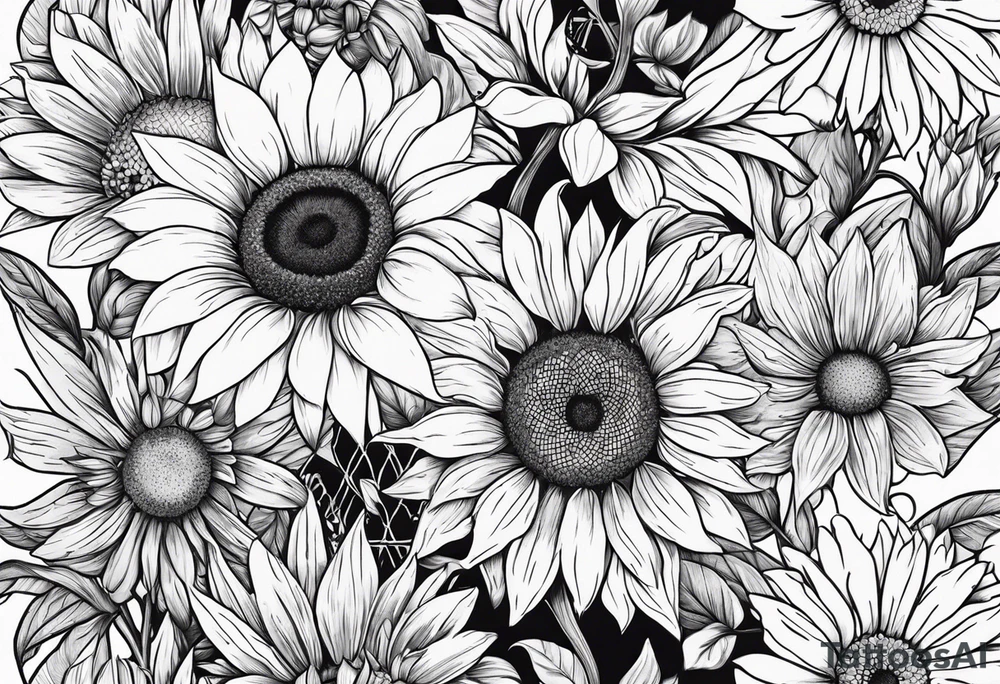 sunflowers, Daisy, wildflower, sleeve half tattoo idea
