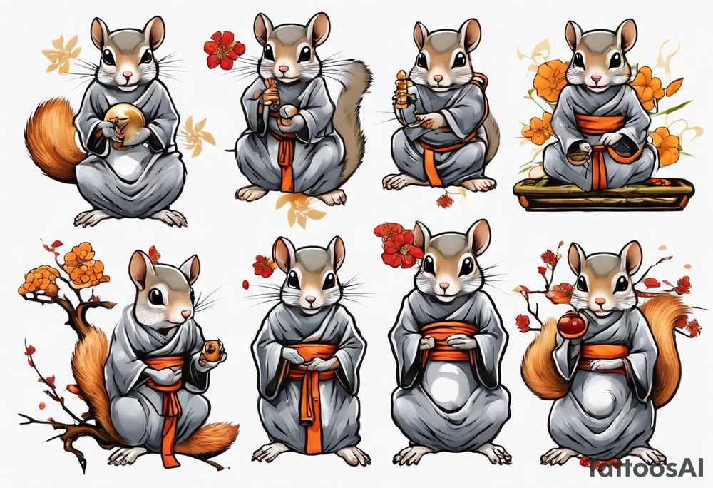 a grey squirrel dressed as a monk tattoo idea