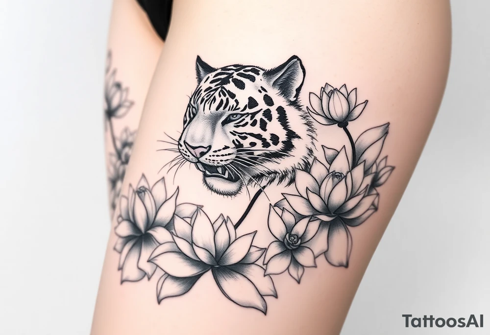 fierce tiger emerging through blooming lotus flowers in mist tattoo idea fierce tiger emerging through blooming lotus flowers in mist tattoo idea